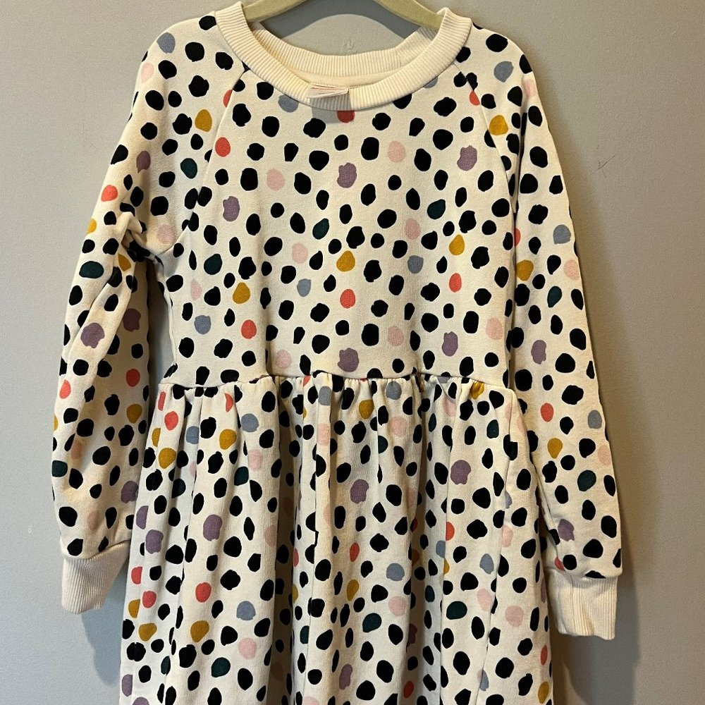 NEVER WORN - Hanna Andersson Long Sleeve Knit Dress in French Terry Rainbow dots